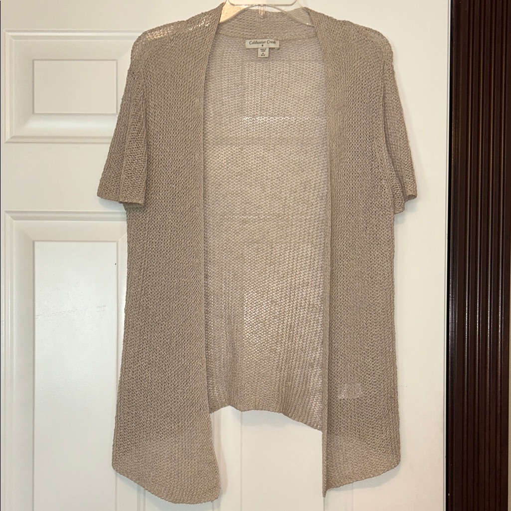 Coldwater Creek Linen Blend Cardigan Sweater M Tan Open Front Minimalist Career